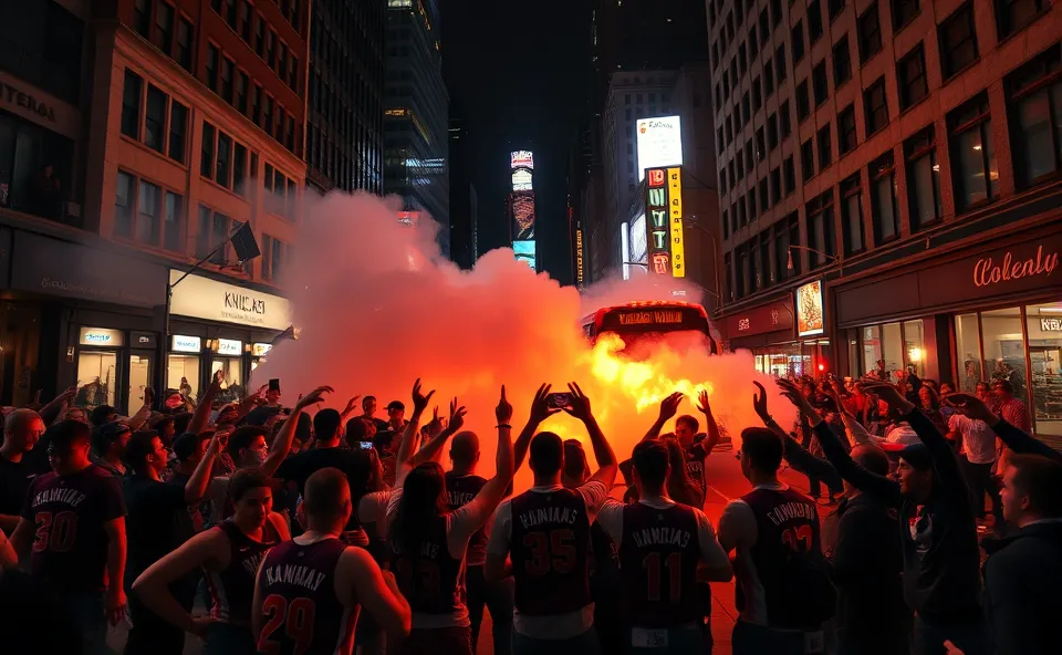 Ft. knicks win nyc celebrations bus fire